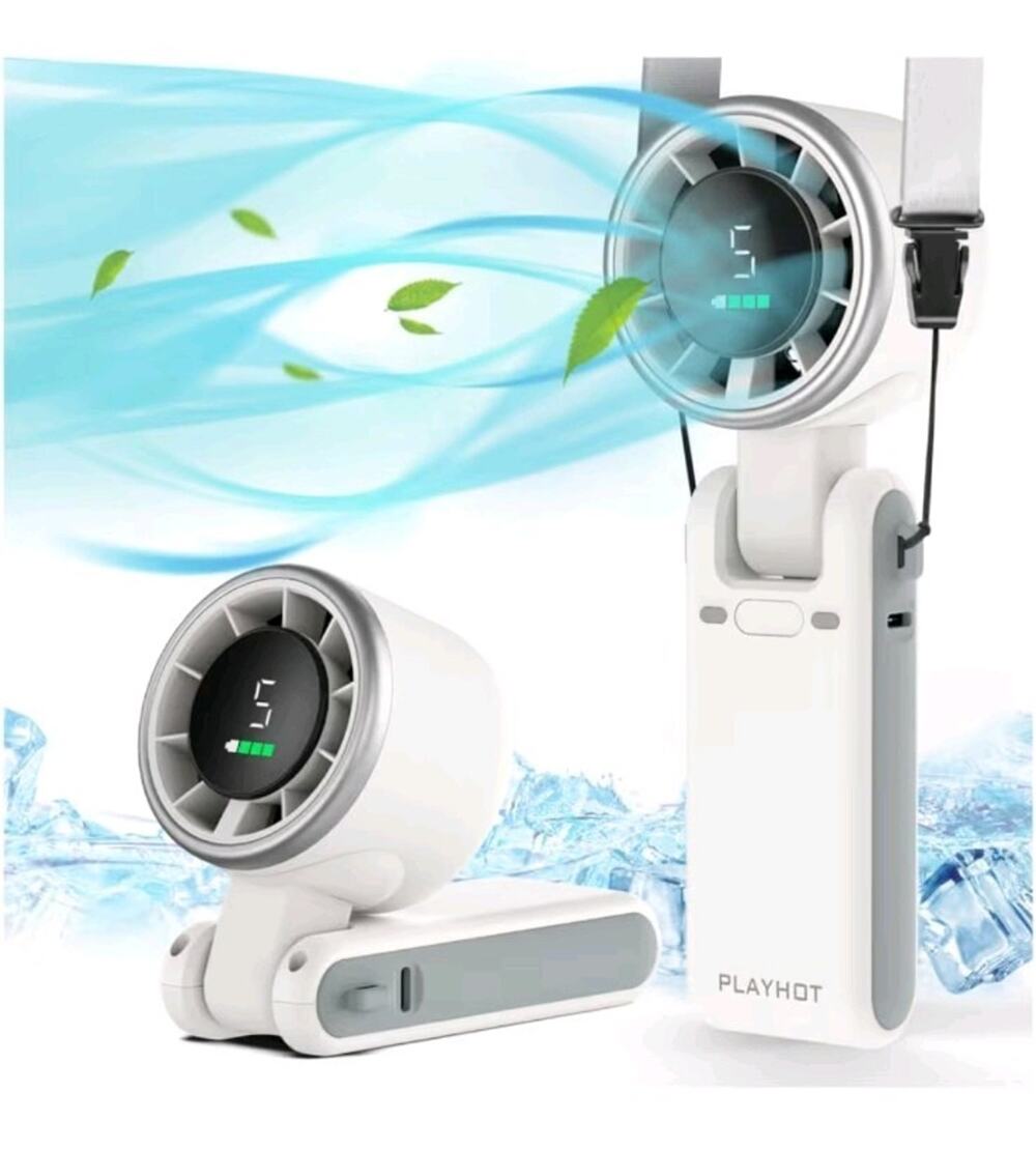 5-Speed, Up to 12H, 10m/s Airflow, USB-C, LED, 3-in-1 Foldable Personal Fan